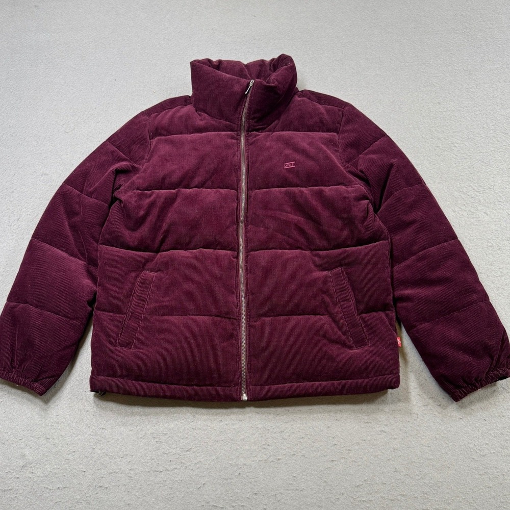Levis Corduroy Puffer Jacket Women's Medium Burgundy Classic Fit Quilted Outdoor